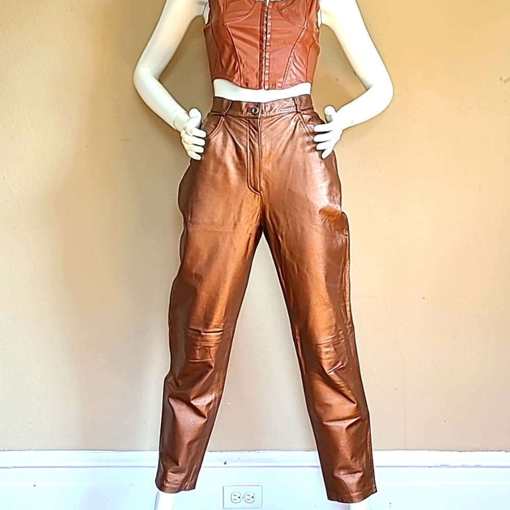 Forenza 80s leather pants, bronze color, vintage, size 10